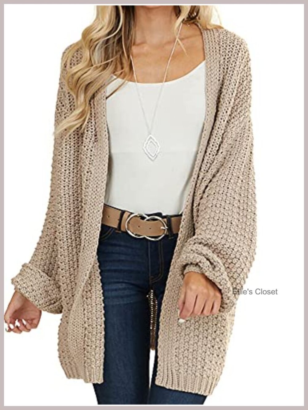 Oversized Open Front Knit Cardigan Batwing Long Sleeve Midi Sweater